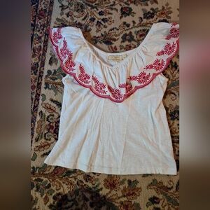 Embroidered White and Red Women's Top